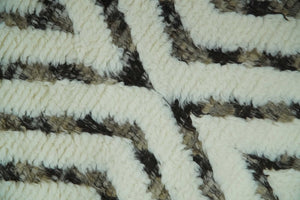 Ivory, Beige and Charcoal Modern Stripes Plush Pile Moroccan Style Hand knotted 5x8 wool Area Rug