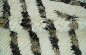 Ivory, Beige and Charcoal Modern Stripes Plush Pile Moroccan Style Hand knotted 5x8 wool Area Rug