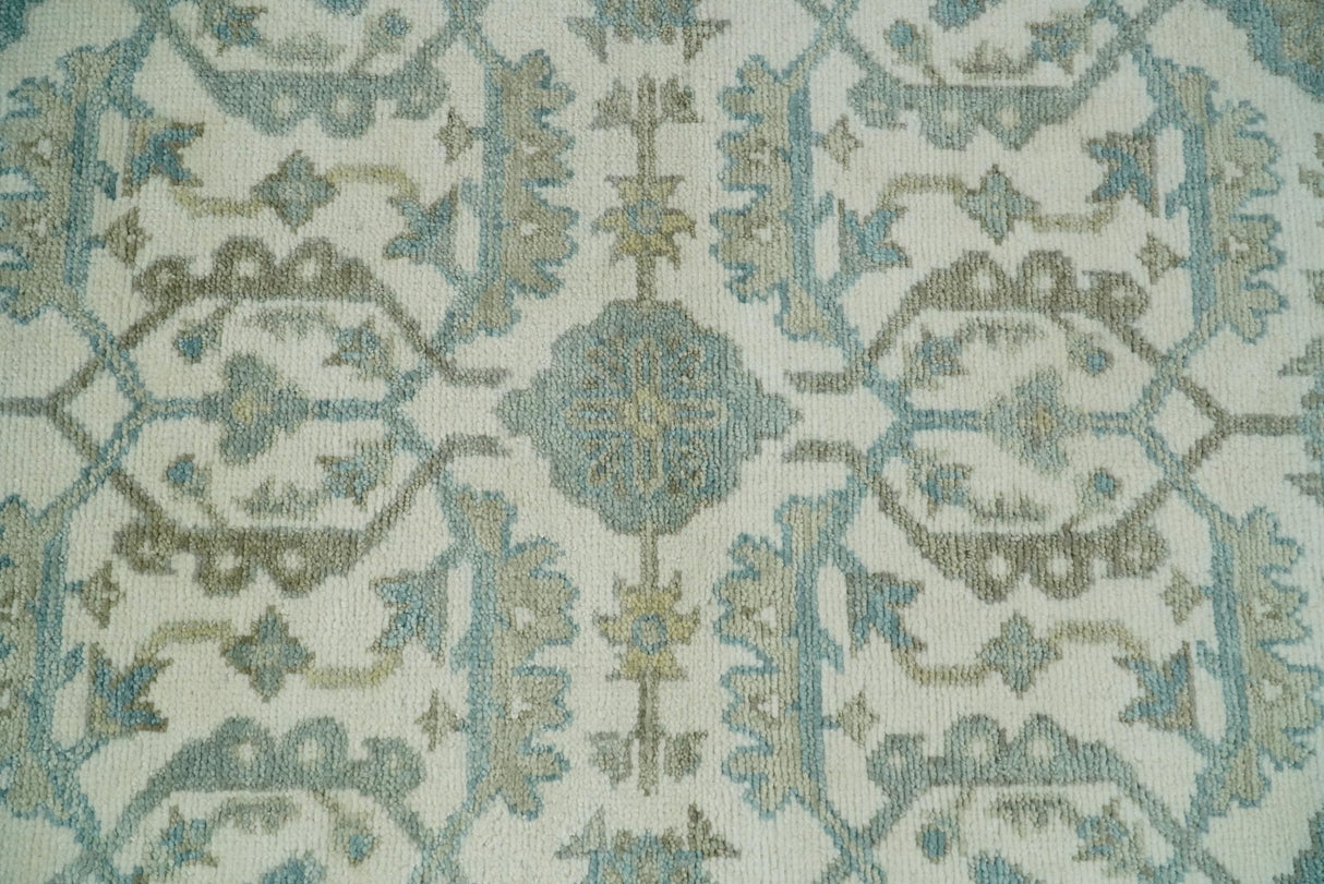 Ivory, Blue and Beige Hand knotted Traditional Large Design Multi Size wool Area Rug