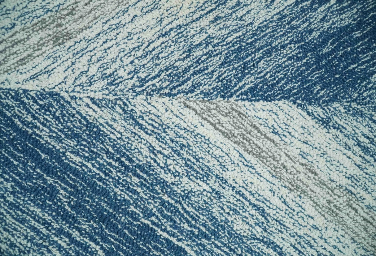 Ivory, Blue and Brown Shaded Wool Hand Woven Layering Multi Size Area Rug