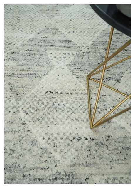 Ivory, Charcoal and Beige 8x10 hand knotted Geometrical wool Area rug