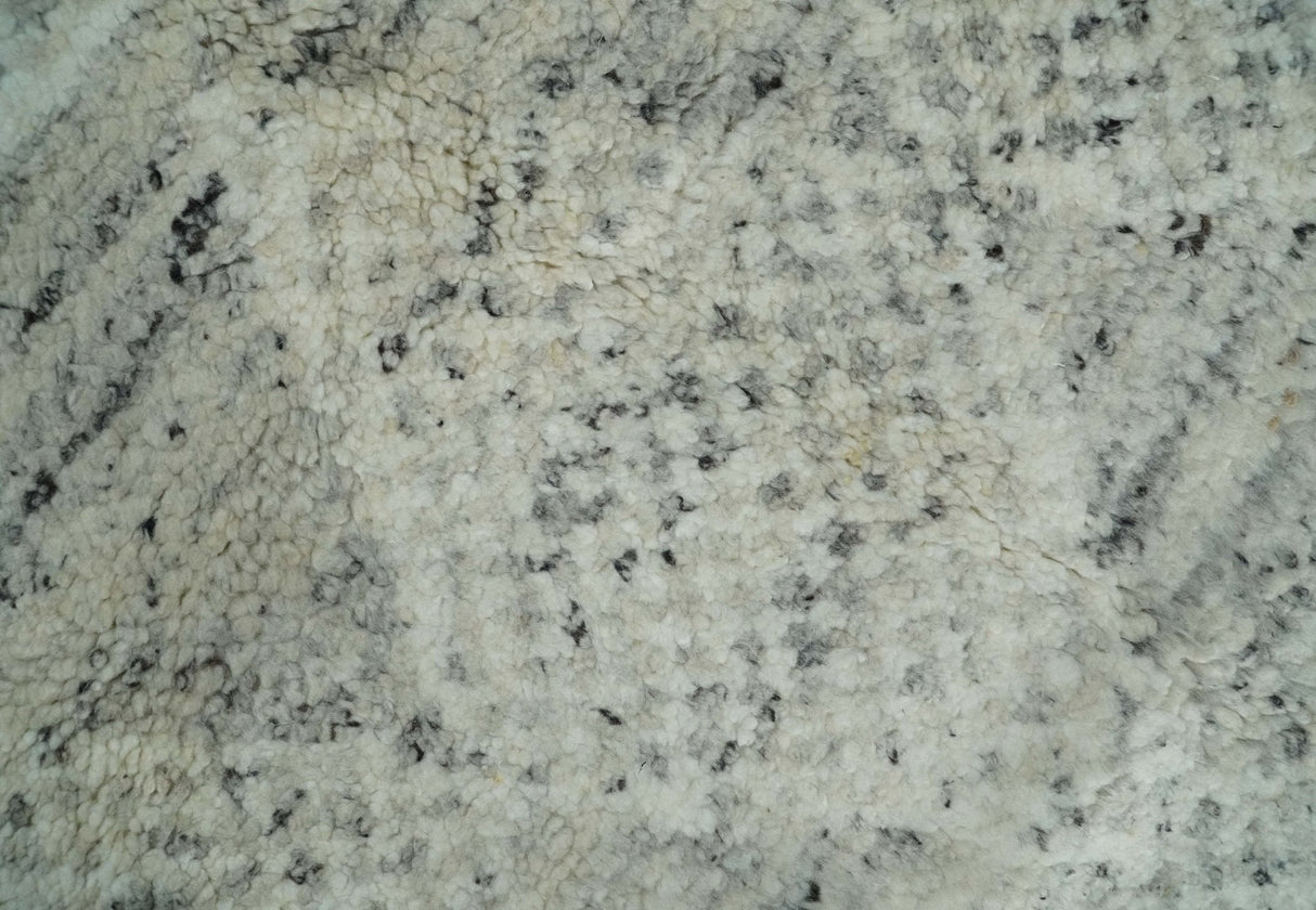 Ivory, Charcoal and Beige 8x10 hand knotted Geometrical wool Area rug