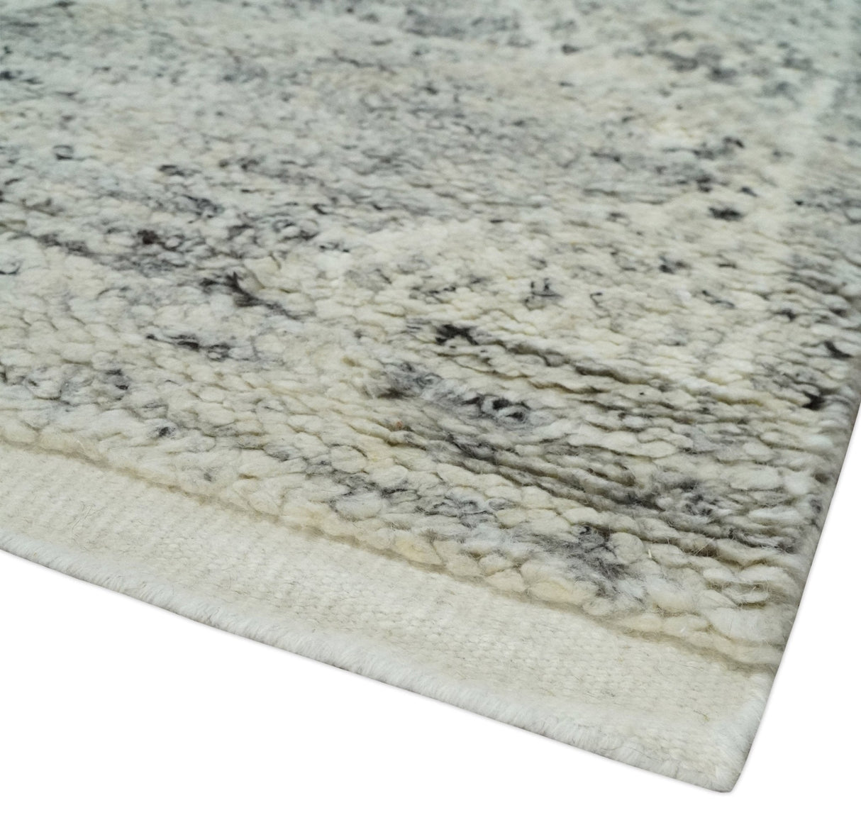 Ivory, Charcoal and Beige 8x10 hand knotted Geometrical wool Area rug