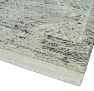 Ivory, Charcoal and Beige 8x10 hand knotted Geometrical wool Area rug