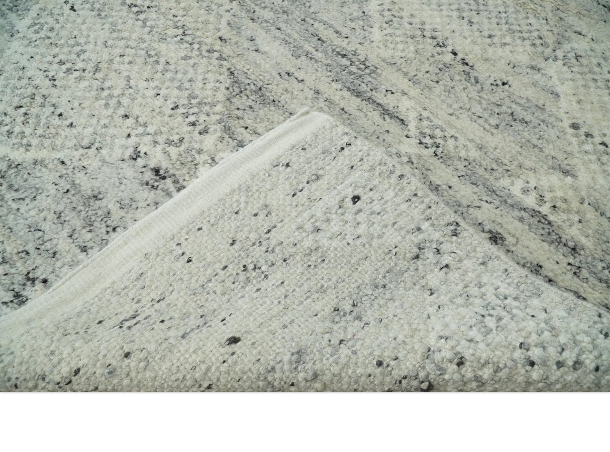 Ivory, Charcoal and Beige 8x10 hand knotted Geometrical wool Area rug