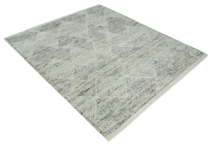 Ivory, Charcoal and Beige 8x10 hand knotted Geometrical wool Area rug
