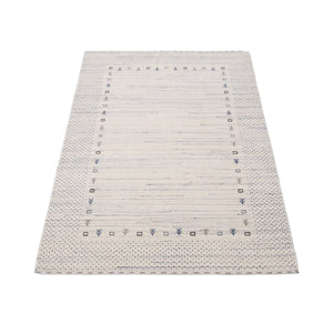 Ivory Contemporary Gabbeh Border Design Hand Loomed Wool Rug