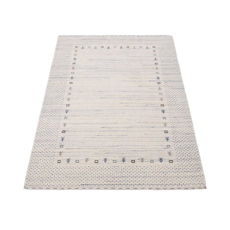 Ivory Contemporary Gabbeh Border Design Hand Loomed Wool Rug