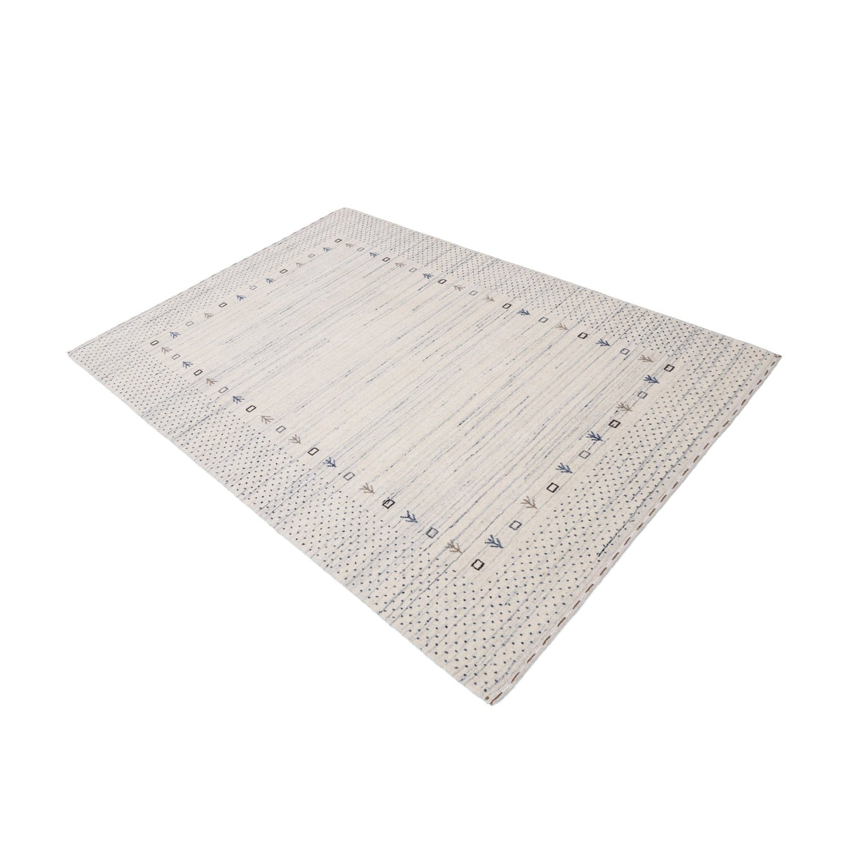 Ivory Contemporary Gabbeh Border Design Hand Loomed Wool Rug
