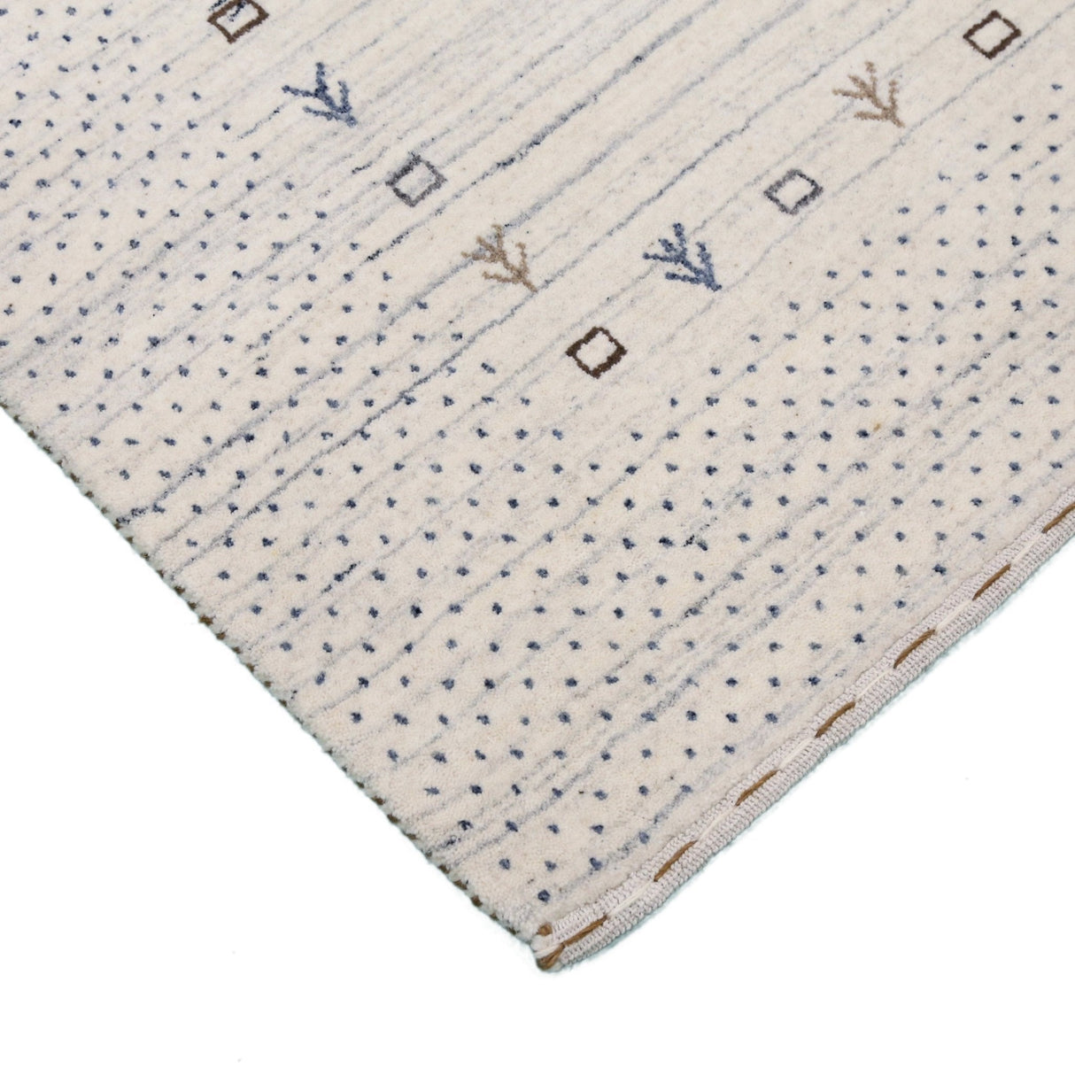 Ivory Contemporary Gabbeh Border Design Hand Loomed Wool Rug