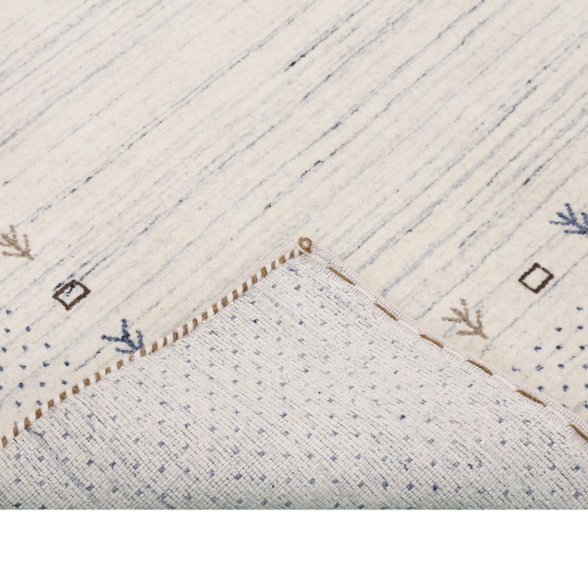 Ivory Contemporary Gabbeh Border Design Hand Loomed Wool Rug