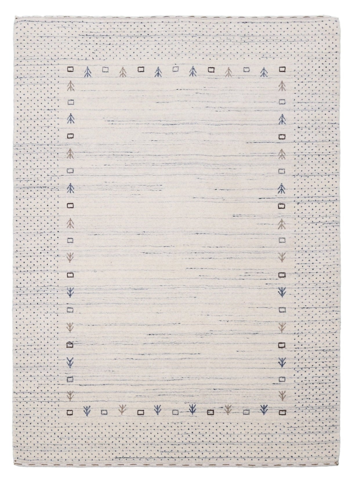 Ivory Contemporary Gabbeh Border Design Hand Loomed Wool Rug
