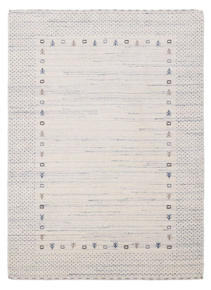 Ivory Contemporary Gabbeh Border Design Hand Loomed Wool Rug