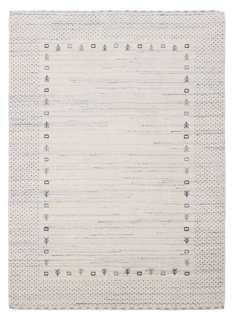 Ivory Contemporary Gabbeh Border Design Hand Loomed Wool Rug