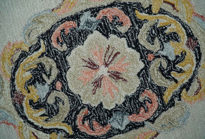 Ivory, Light Green and Charcoal Aubusson design Hand Tufted 8x10 wool Area Rug