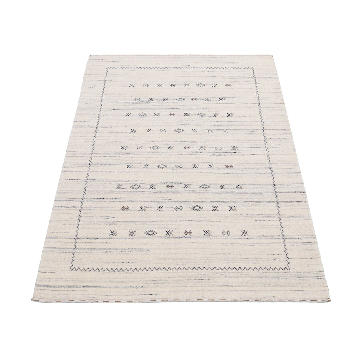 Ivory Modern Tribals Design Hand Loomed Wool Area Rug