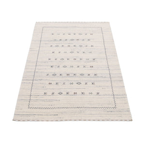 Ivory Modern Tribals Design Hand Loomed Wool Area Rug