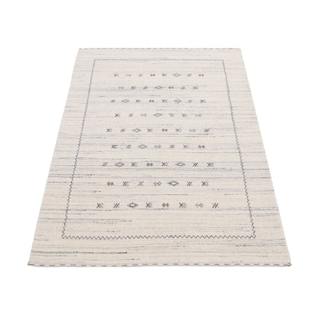Ivory Modern Tribals Design Hand Loomed Wool Area Rug