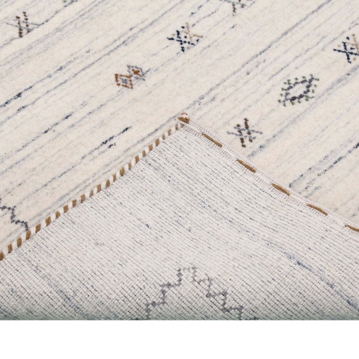 Ivory Modern Tribals Design Hand Loomed Wool Area Rug