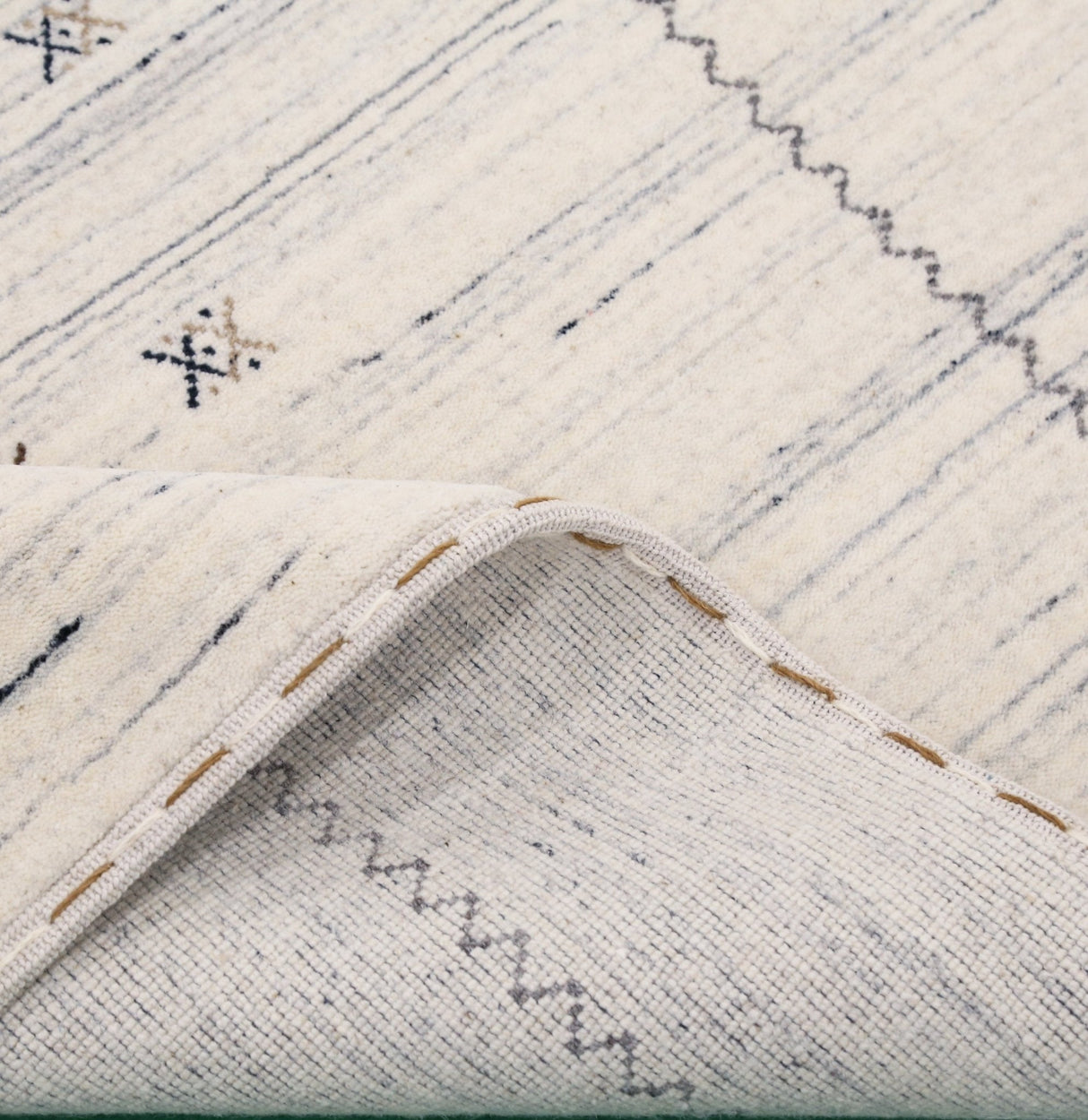 Ivory Modern Tribals Design Hand Loomed Wool Area Rug