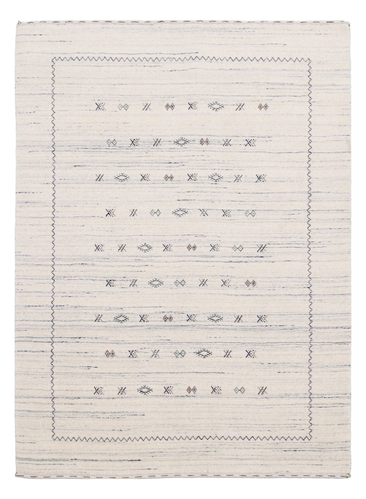 Ivory Modern Tribals Design Hand Loomed Wool Area Rug