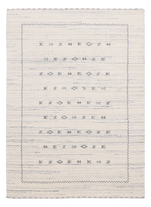 Ivory Modern Tribals Design Hand Loomed Wool Area Rug