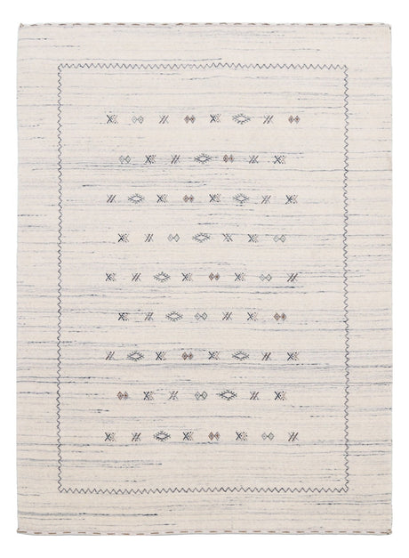 Ivory Modern Tribals Design Hand Loomed Wool Area Rug