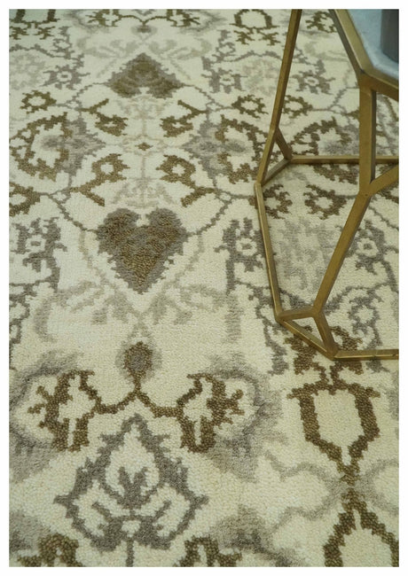 Ivory, Olive and Gray Traditional Hand Knotted Oriental Oushak 5x8 wool Area Rug