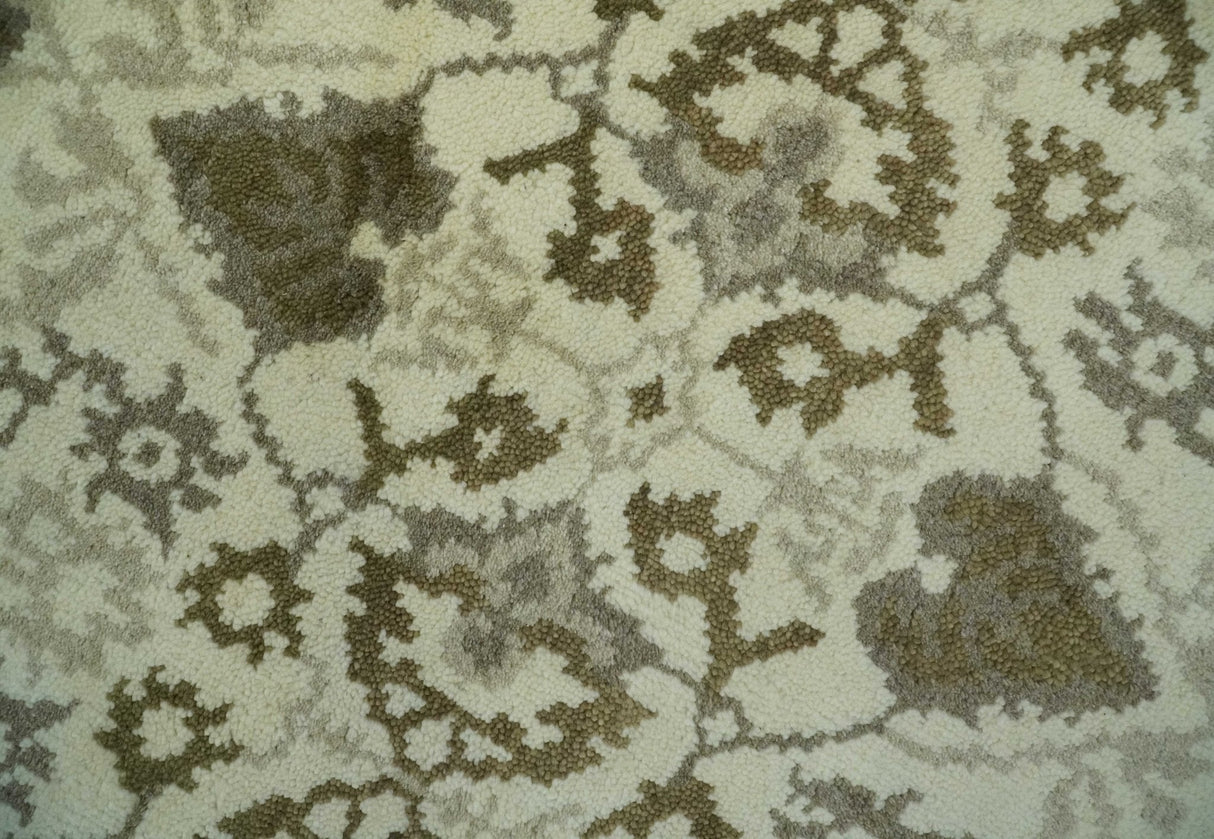 Ivory, Olive and Gray Traditional Hand Knotted Oriental Oushak 5x8 wool Area Rug