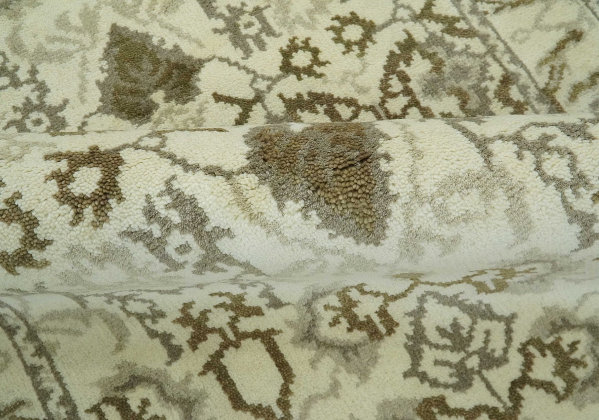 Ivory, Olive and Gray Traditional Hand Knotted Oriental Oushak 5x8 wool Area Rug