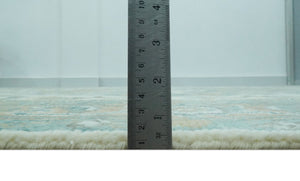 Ivory, Olive and Teal Hand Knotted Traditional Heriz Custom Made wool area rug