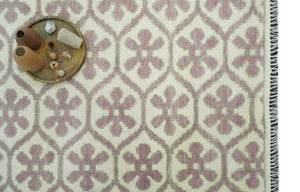 Ivory, Purple and Gray Hand Knotted Geometrical Floral 8x10 wool Area Rug