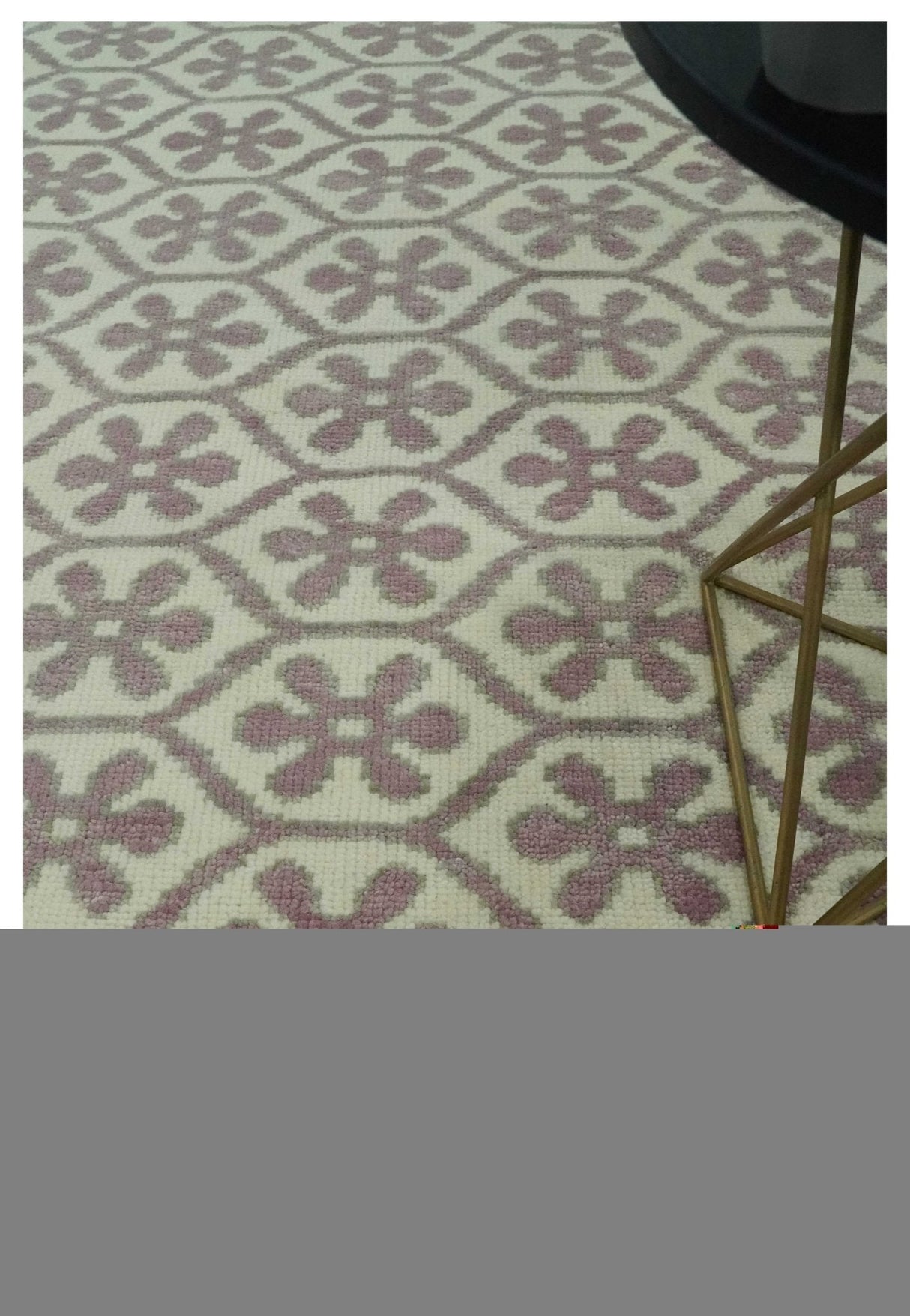 Ivory, Purple and Gray Hand Knotted Geometrical Floral 8x10 wool Area Rug