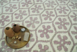 Ivory, Purple and Gray Hand Knotted Geometrical Floral 8x10 wool Area Rug