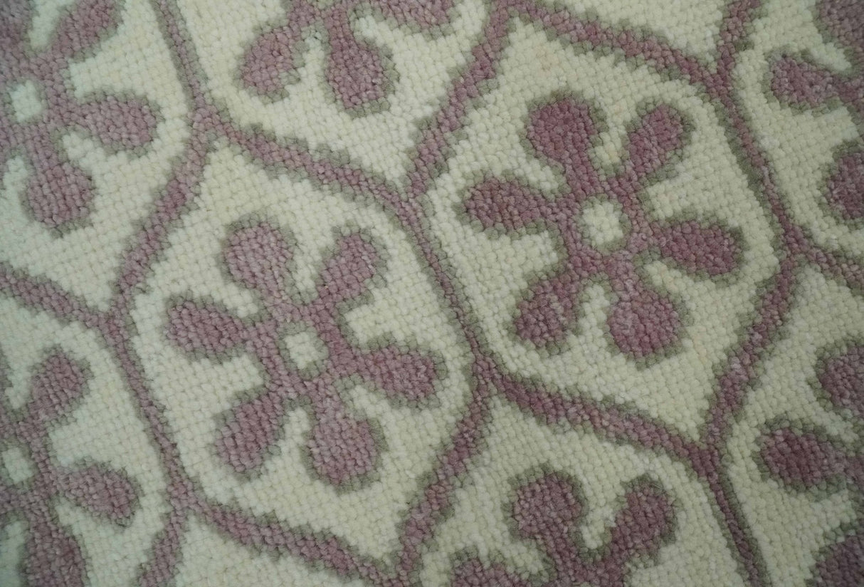 Ivory, Purple and Gray Hand Knotted Geometrical Floral 8x10 wool Area Rug