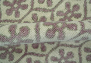 Ivory, Purple and Gray Hand Knotted Geometrical Floral 8x10 wool Area Rug