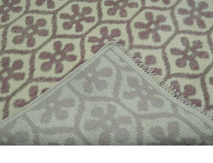 Ivory, Purple and Gray Hand Knotted Geometrical Floral 8x10 wool Area Rug