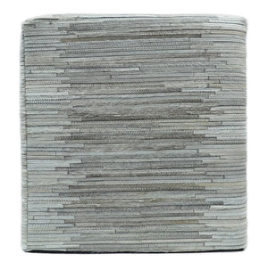 Ivory, Silver and Gray Square Leather Pouf Ottoman, Footstool, Side table, Seat , Foot Rest | TRD102