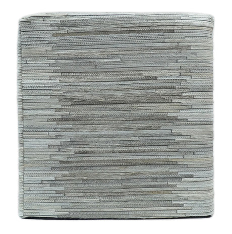 Ivory, Silver and Gray Square Leather Pouf Ottoman, Footstool, Side table, Seat , Foot Rest | TRD102