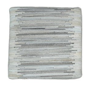 Ivory, Silver and Gray Square Leather Pouf Ottoman, Footstool, Side table, Seat , Foot Rest | TRD102