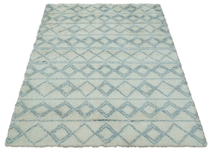 Ivory and Blue 4x6, 5x8 and 8x10 Moroccan Rug | White and Blue Wool Rug | TRD1713