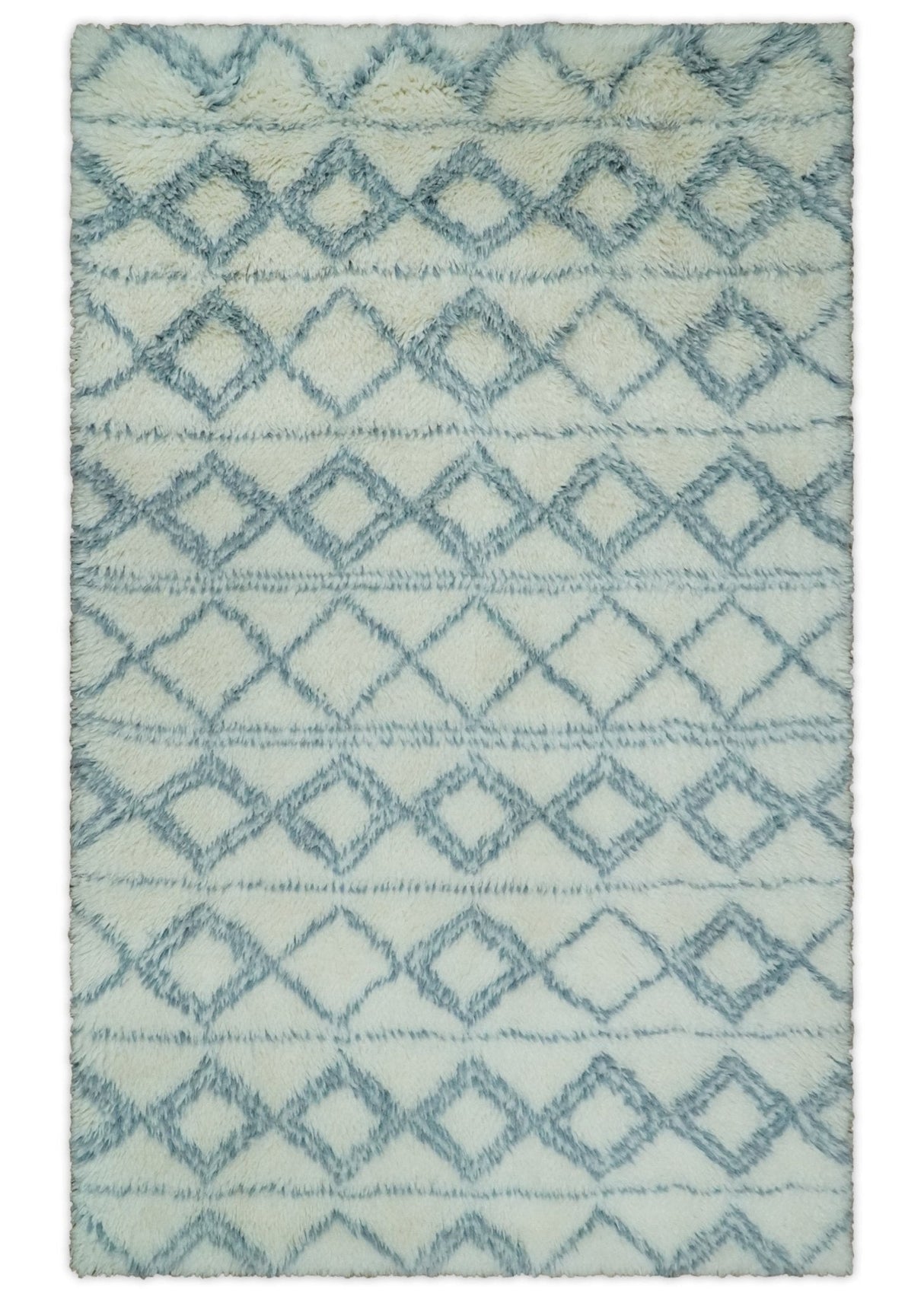 Ivory and Blue 4x6, 5x8 and 8x10 Moroccan Rug | White and Blue Wool Rug | TRD1713