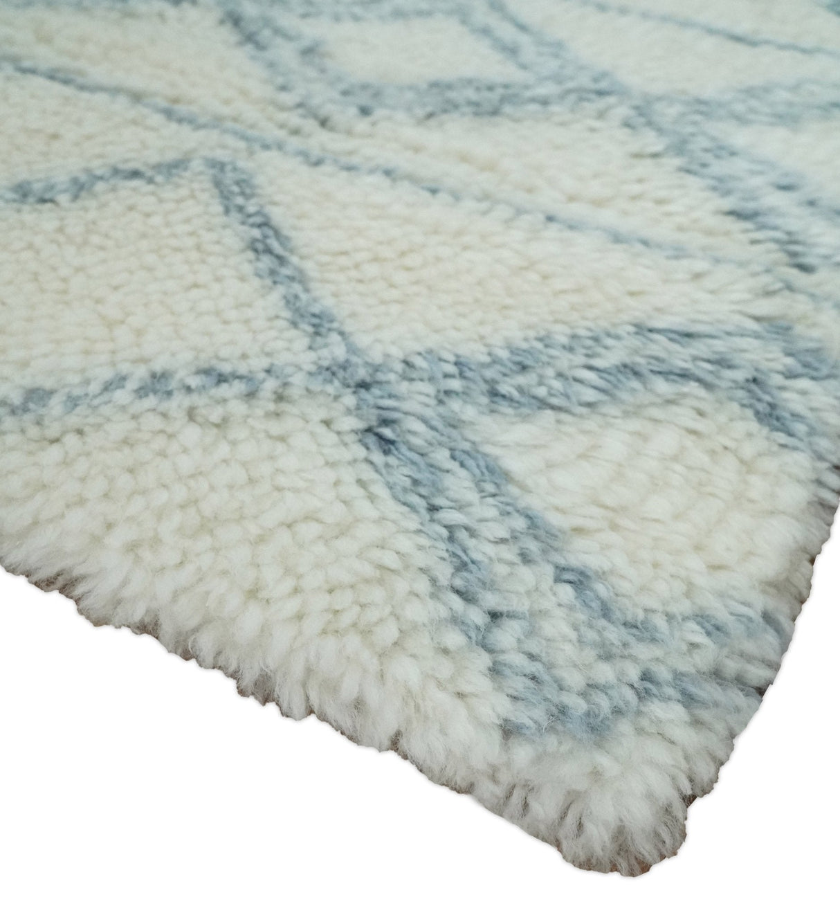Ivory and Blue 4x6, 5x8 and 8x10 Moroccan Rug | White and Blue Wool Rug | TRD1713