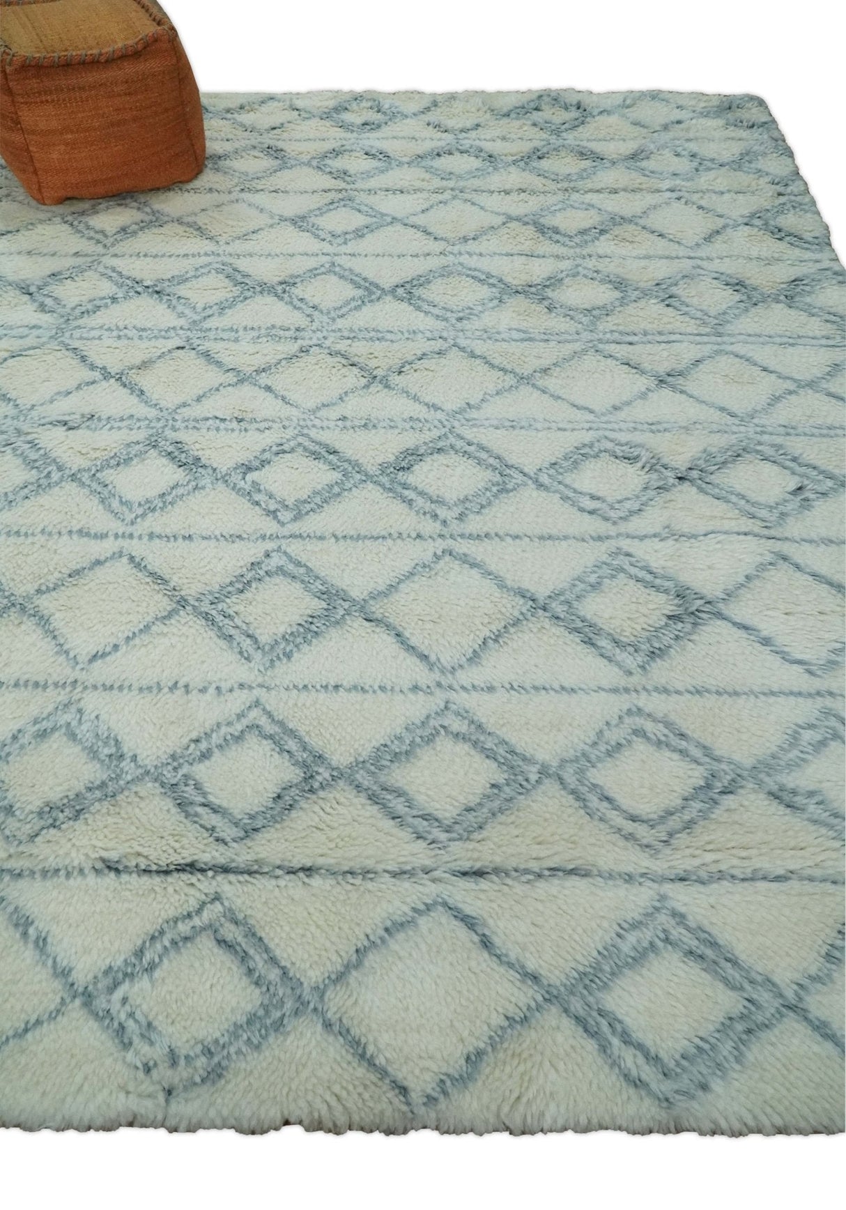Ivory and Blue 4x6, 5x8 and 8x10 Moroccan Rug | White and Blue Wool Rug | TRD1713