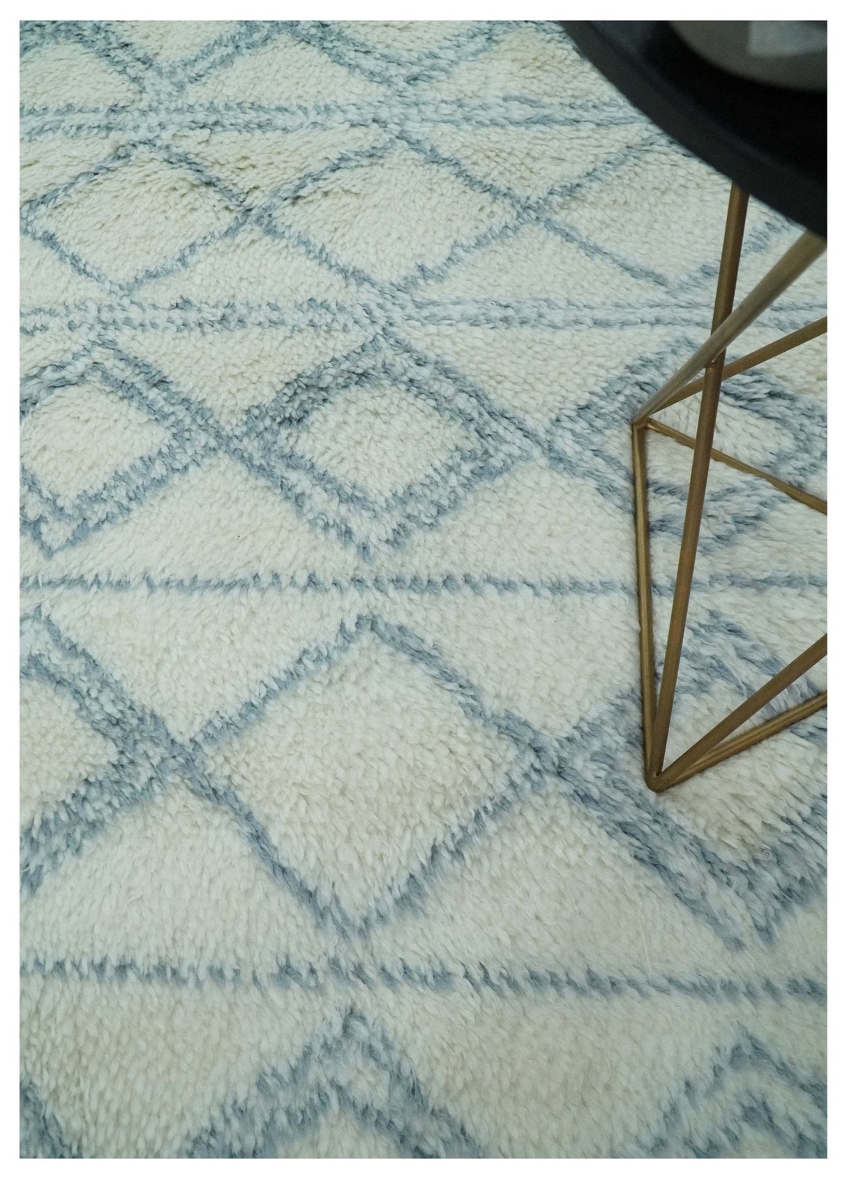 Ivory and Blue 4x6, 5x8 and 8x10 Moroccan Rug | White and Blue Wool Rug | TRD1713