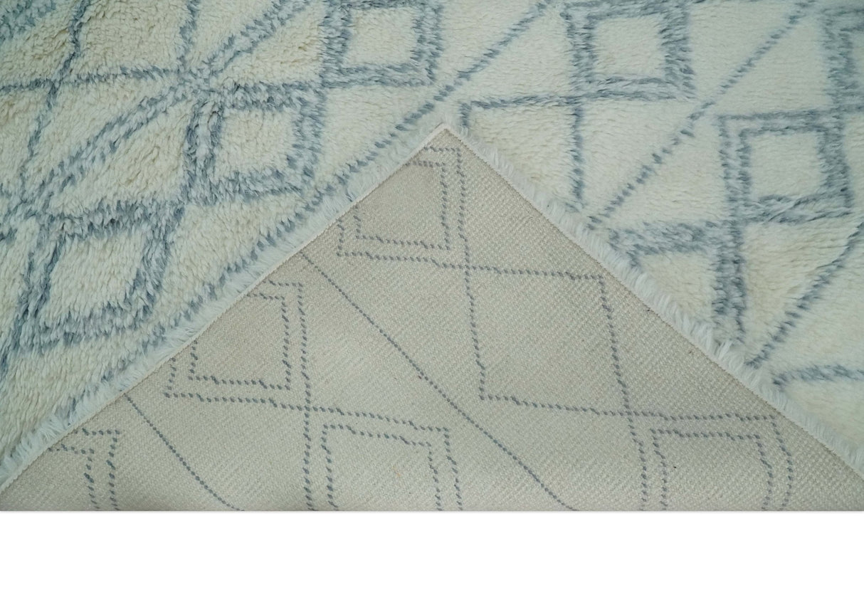 Ivory and Blue 4x6, 5x8 and 8x10 Moroccan Rug | White and Blue Wool Rug | TRD1713