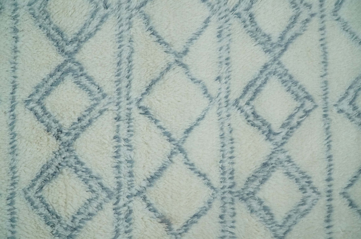 Ivory and Blue 4x6, 5x8 and 8x10 Moroccan Rug | White and Blue Wool Rug | TRD1713