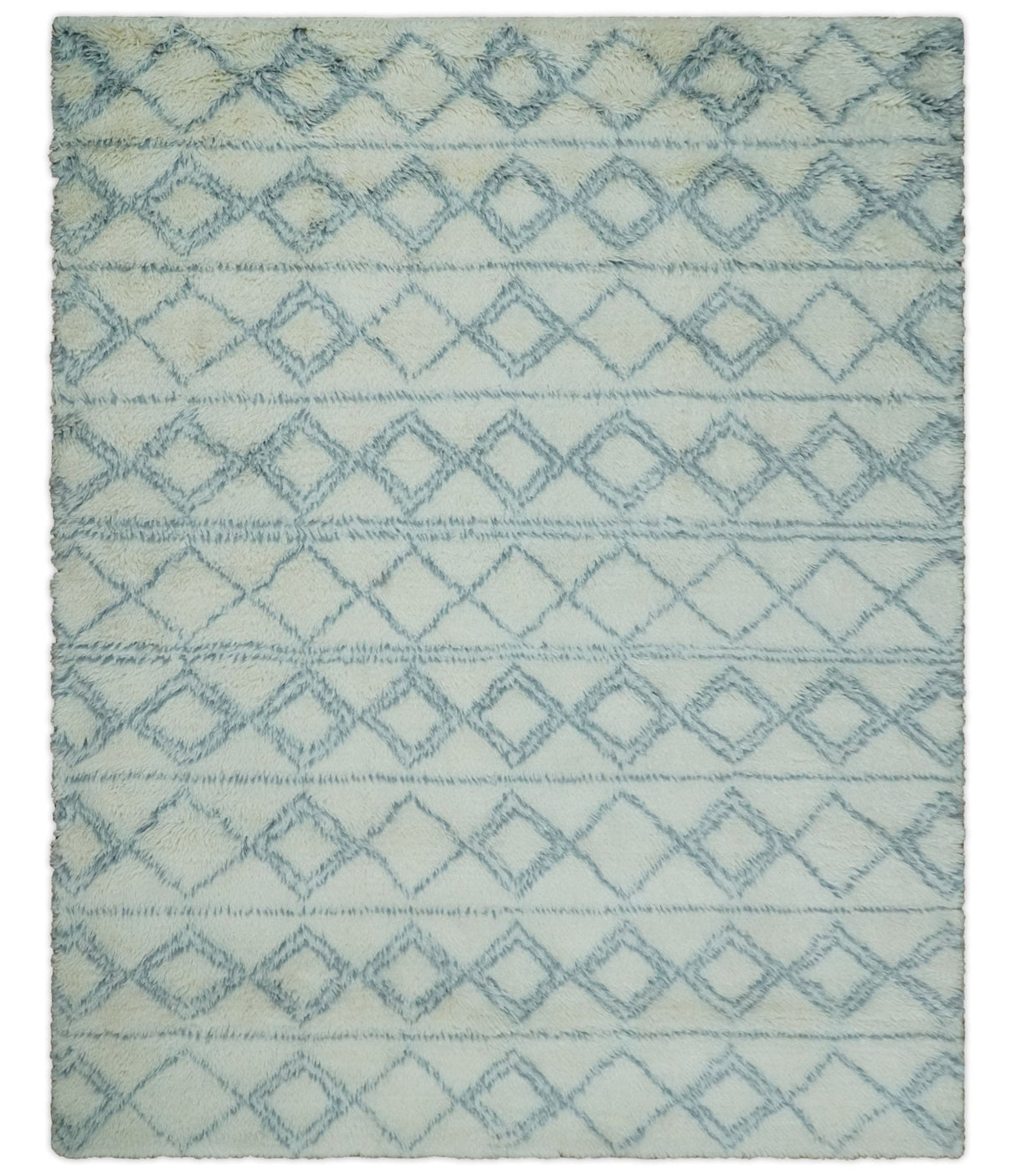 Ivory and Blue 4x6, 5x8 and 8x10 Moroccan Rug | White and Blue Wool Rug | TRD1713