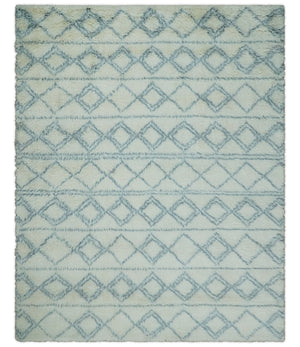 Ivory and Blue 4x6, 5x8 and 8x10 Moroccan Rug | White and Blue Wool Rug | TRD1713