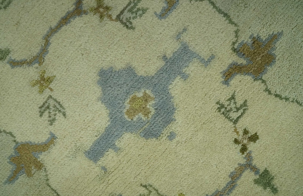 Ivory and Blue 6x9 Hand Knotted Traditional Oriental Oushak wool area rug